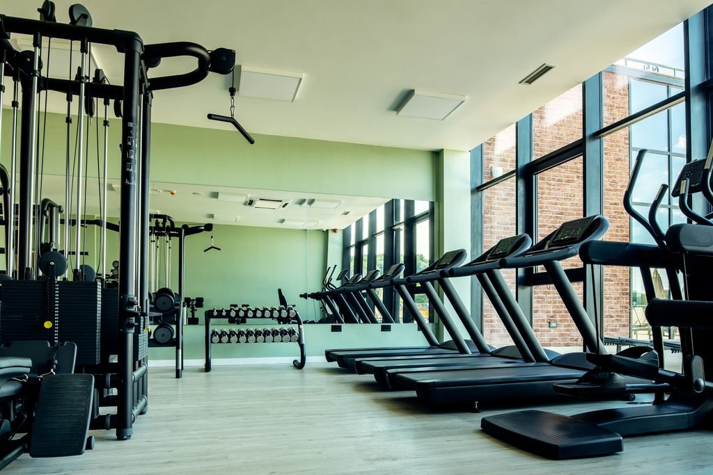 health club without people with exercise equipment.