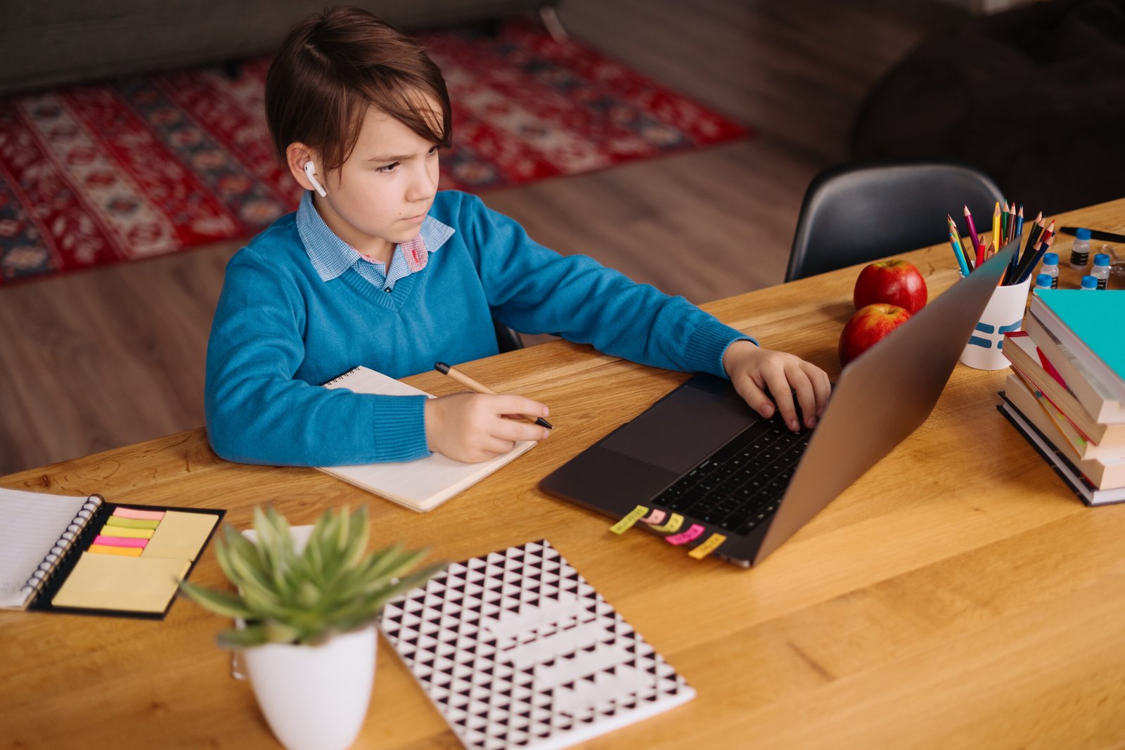 online learning, boy using laptop